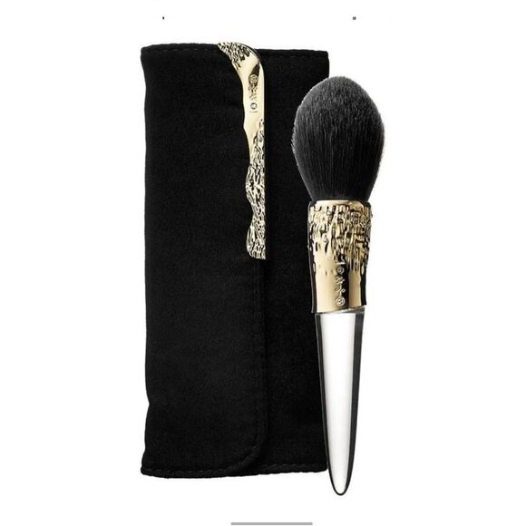Alexis Bittar 24k Gold Plated Swarovski crystal Compact Brush + Case black clear - Picture 1 of 1
